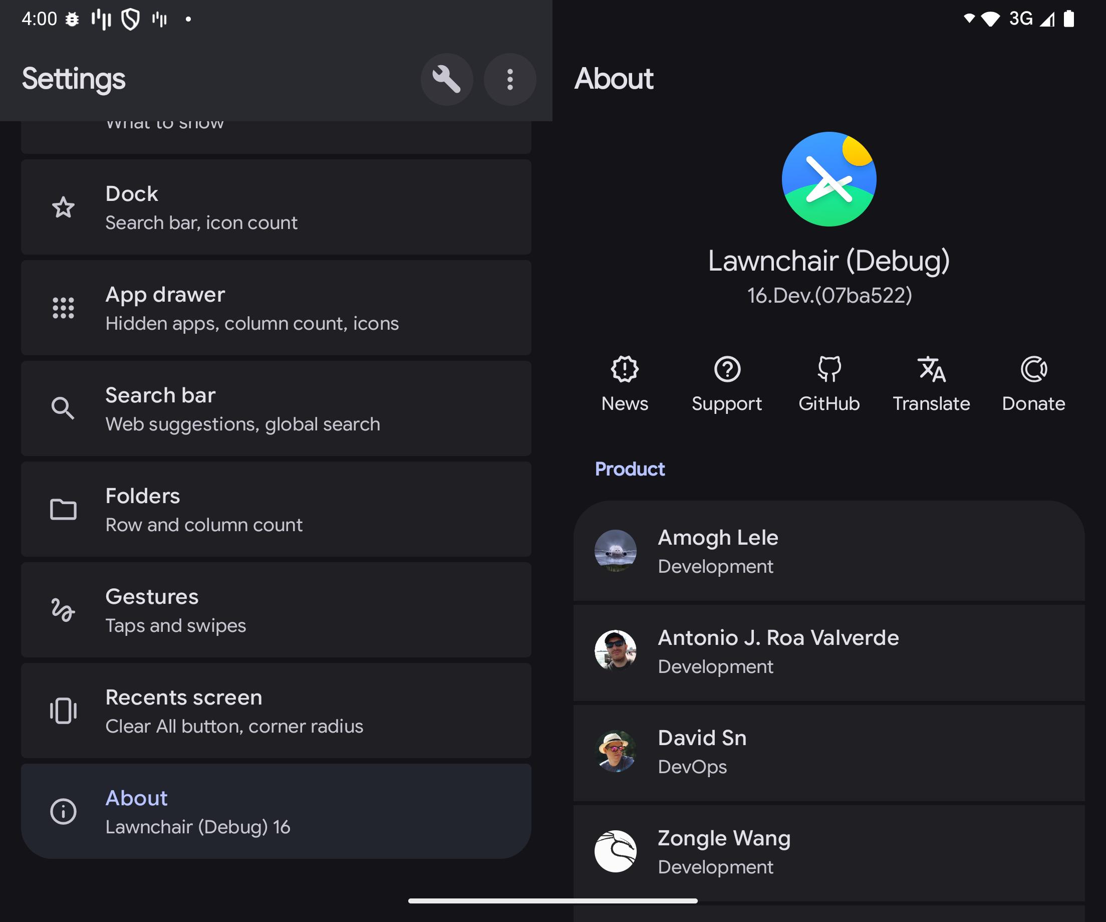 Foldable settings screenshot